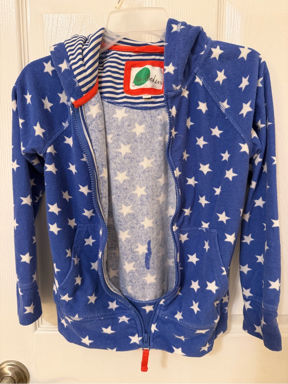Mini Boden Kids' Blue Star Hooded Zip Sweatshirt